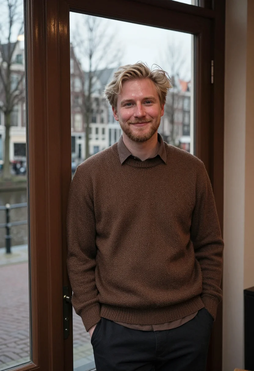 AI jordaan brown cafe sample — portrait of a man, framed half-length, from the crown to the