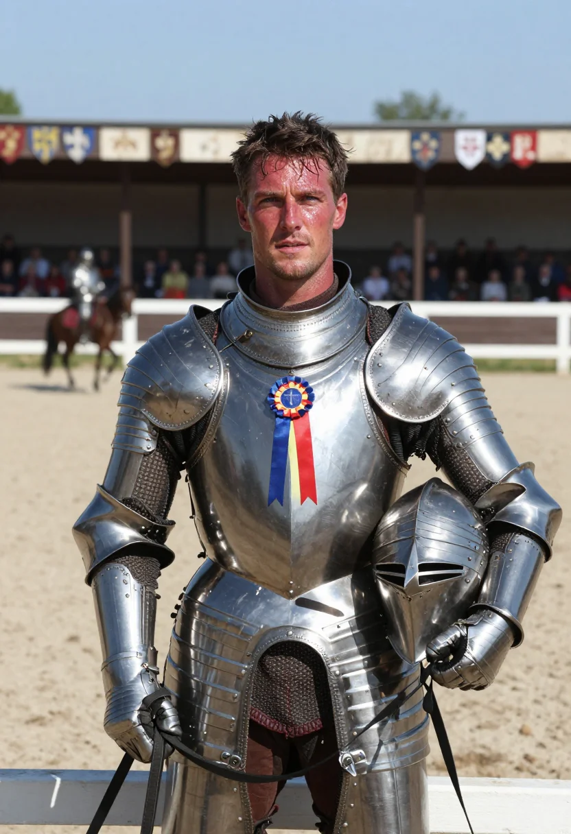 AI joust sample — portrait of a man, chest-up mounted portrait of a Western-Eu