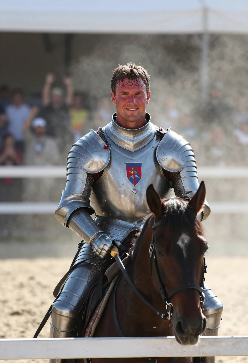 AI joust sample — portrait of a man, chest-up mounted portrait of a Western-Eu