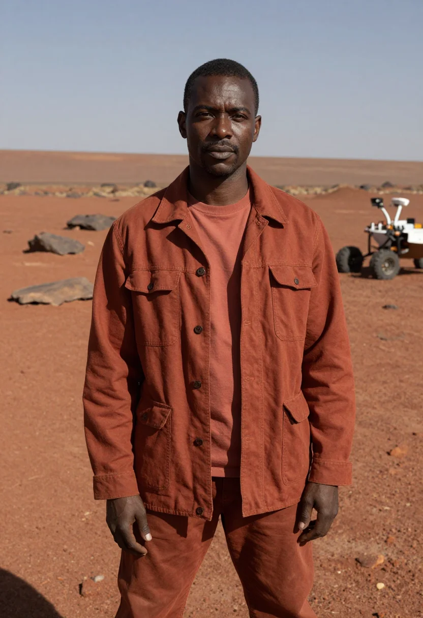 AI jpl mars yard engineer rust sample — portrait of a man, half-length portrait of a Black man in hi