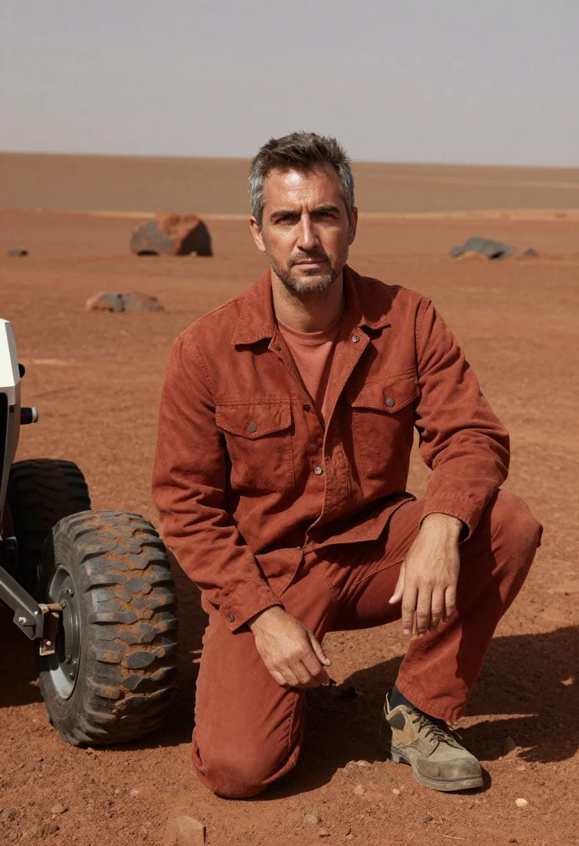 AI jpl mars yard engineer rust sample — portrait of a man, half-length portrait of a Western-Europea