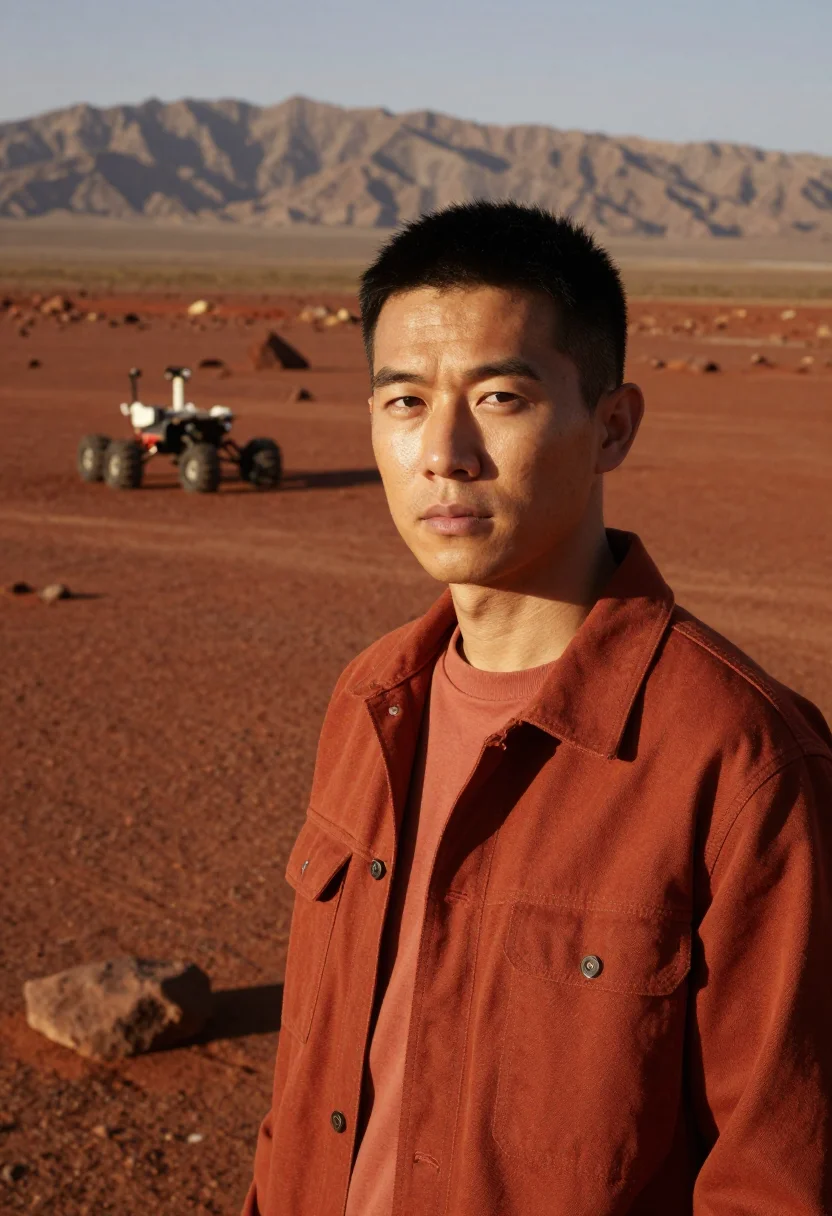 AI jpl mars yard engineer rust sample — portrait of a man, head-and-shoulders portrait of an East-As