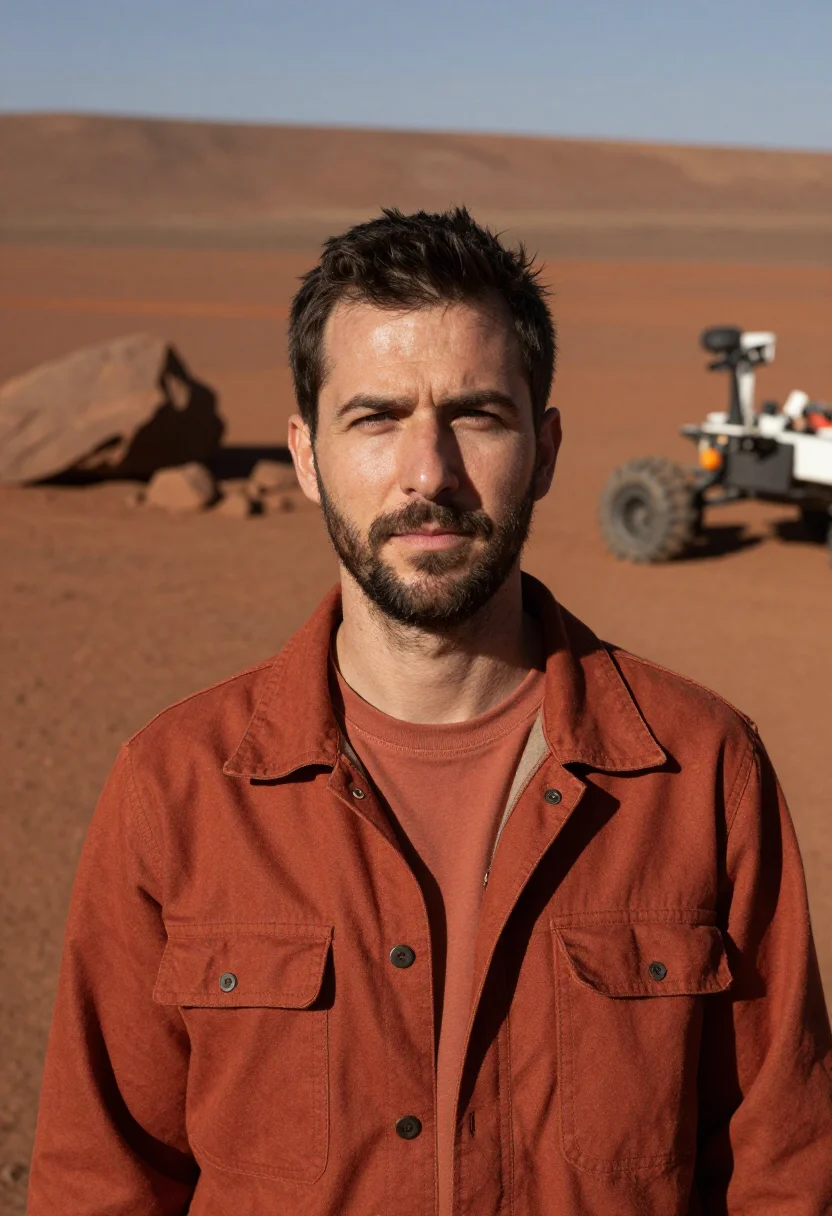 AI jpl mars yard engineer rust sample — portrait of a man, head-and-shoulders portrait of a Western-