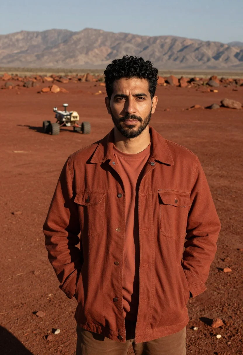 AI jpl mars yard engineer rust sample — portrait of a man, half-length portrait of a Mediterranean m