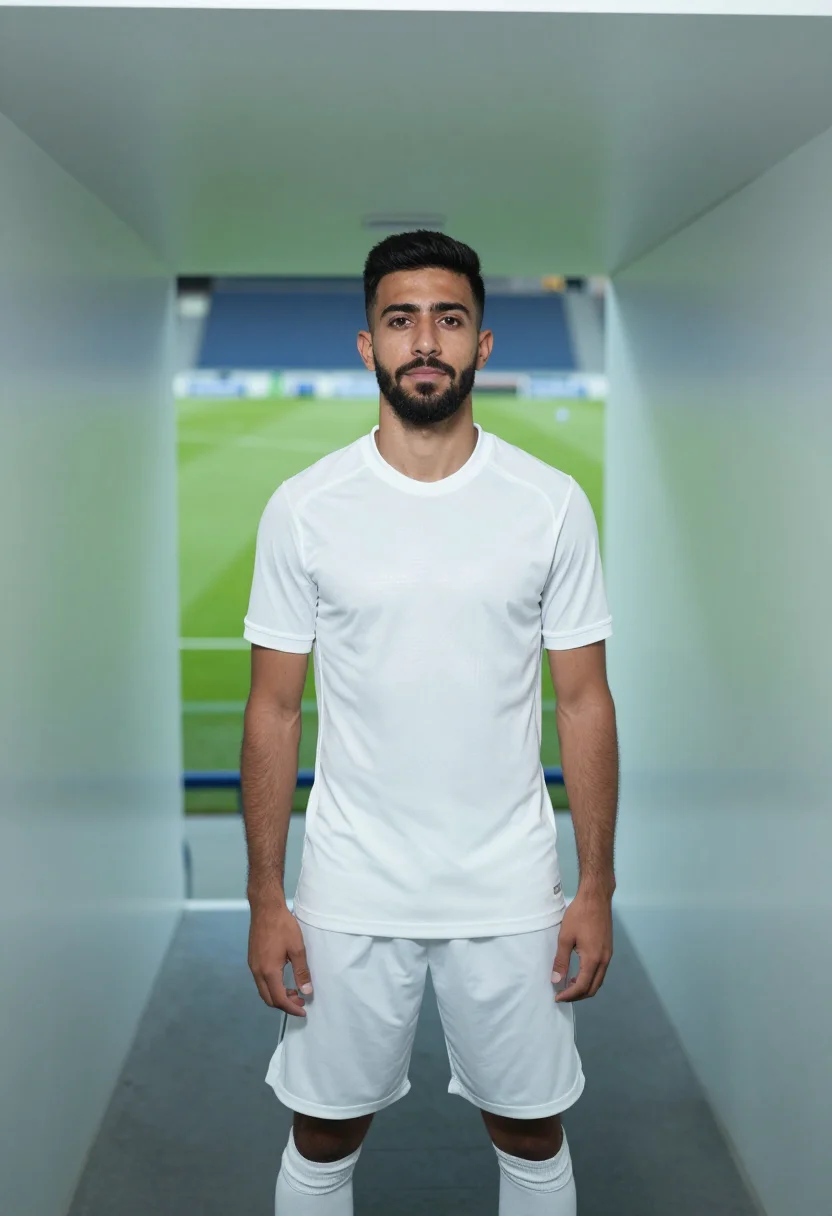 AI jude bellingham bernabeu white sample — portrait of a man, a Moroccan man in his early twenties with