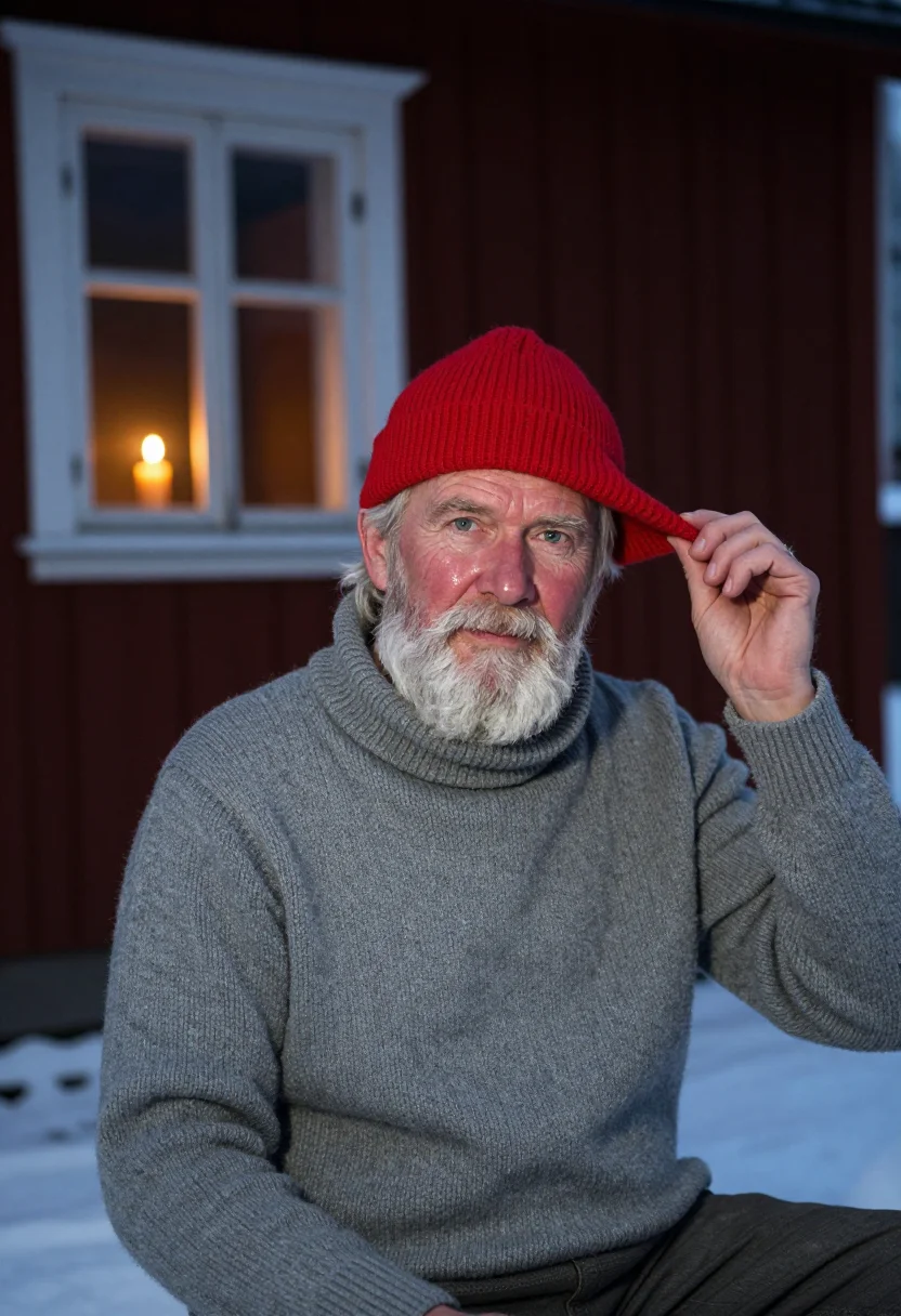 AI jul tomte sample — portrait of a man, head-and-shoulders portrait of a Scandina