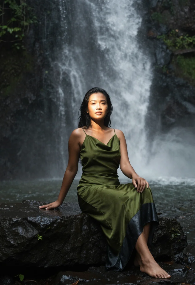AI jungle waterfall sample — portrait of a woman, half-length portrait of a Southeast-Asi