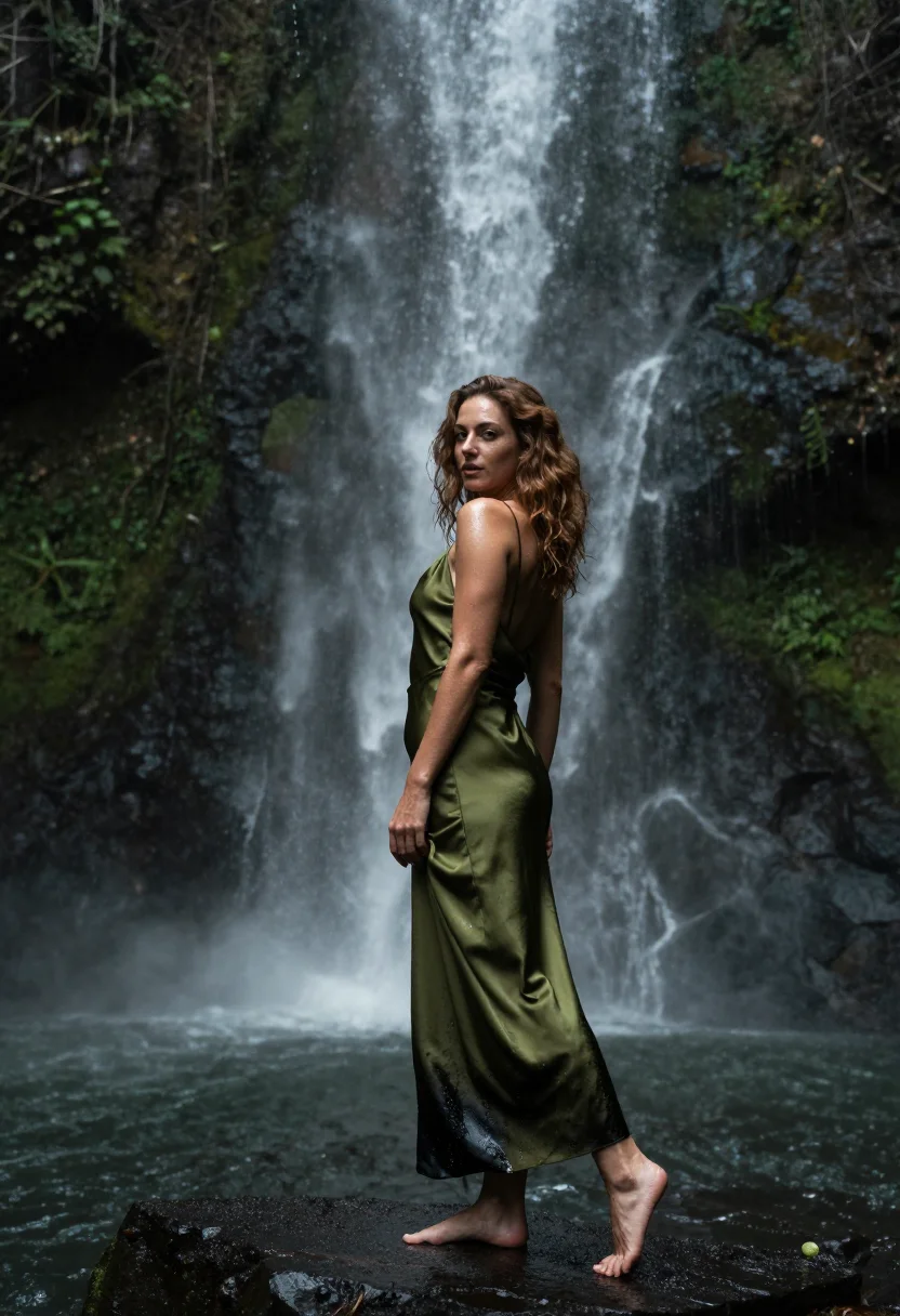 AI jungle waterfall sample — portrait of a woman, full-length portrait of a Western-Europ