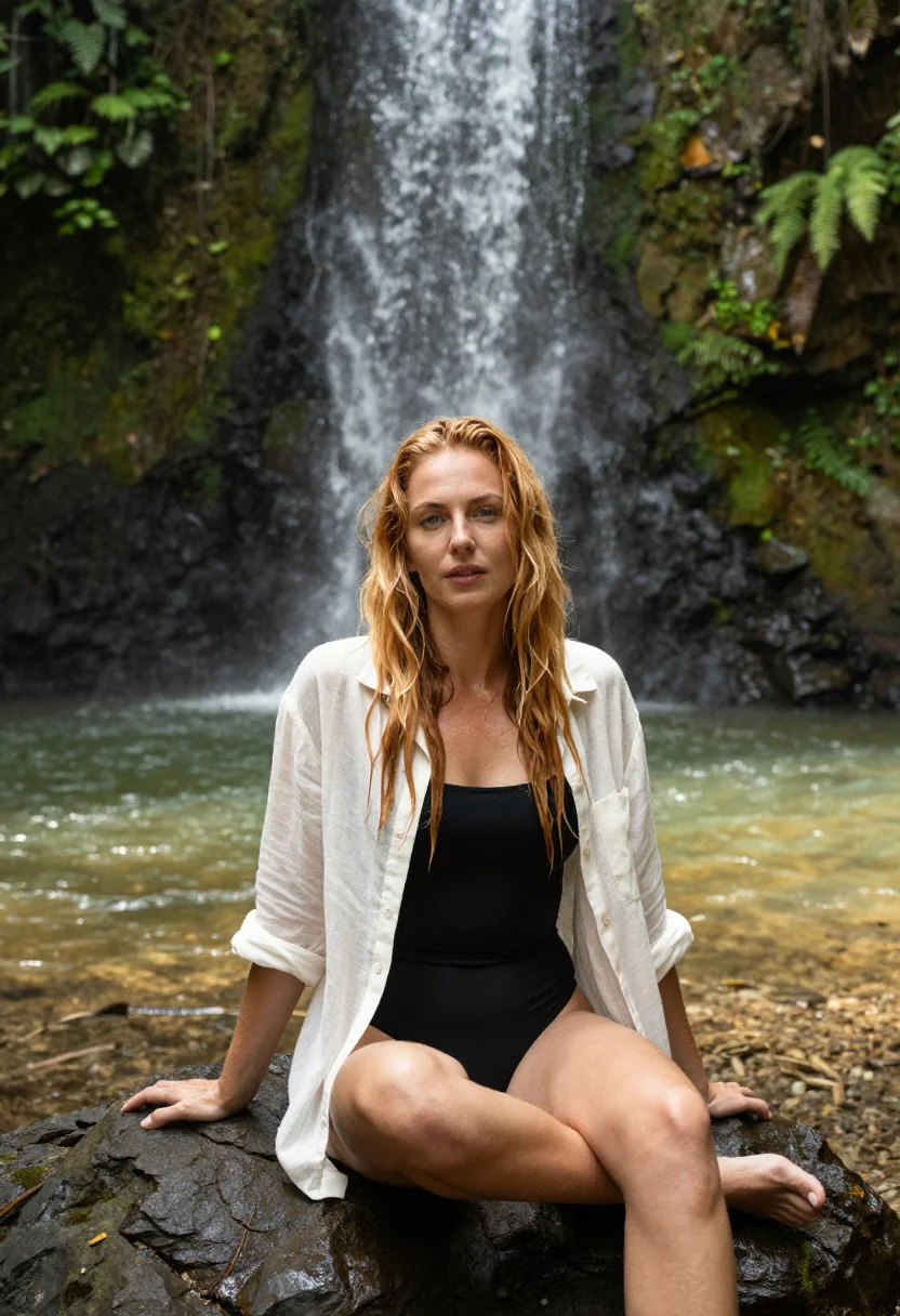 AI jungle sample — half-length portrait of a Western European woman with fair s