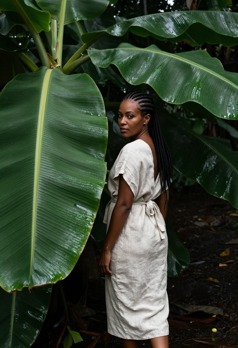 AI jungle sample — three-quarter-length portrait of a woman of Afro-Caribbean d