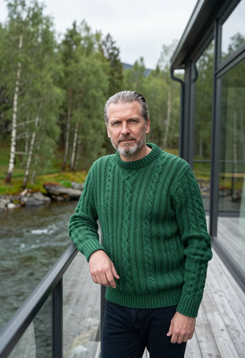 AI juvet landscape hotel valldal glass birch sample — portrait of a man, a hotel guest in his fifties of German de