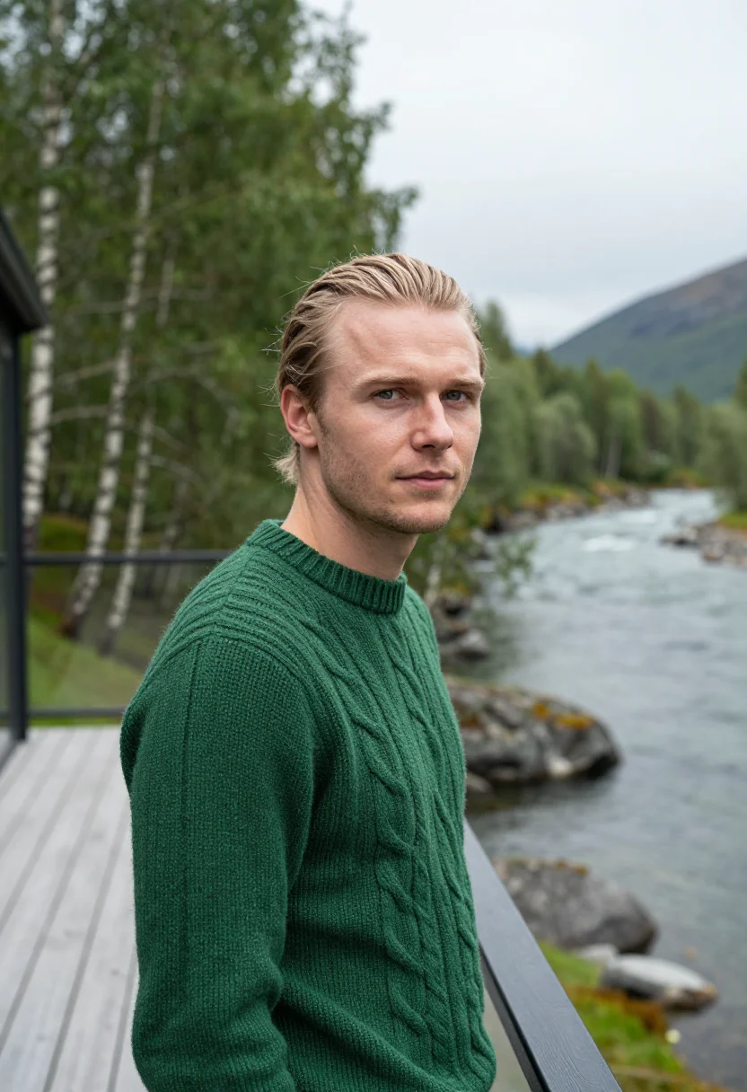 AI juvet landscape hotel valldal glass birch sample — portrait of a man, a hotel guest in his late twenties of Swe