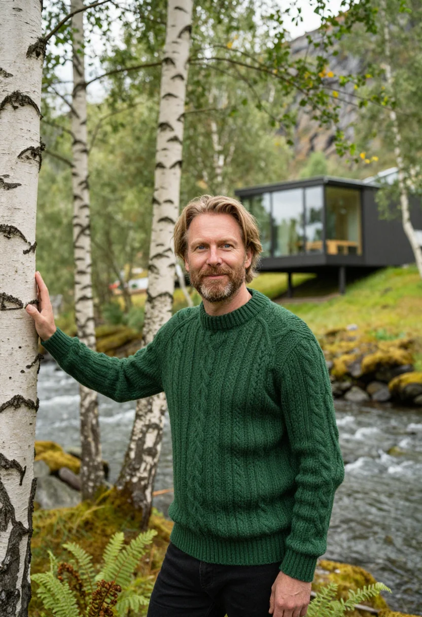 AI juvet landscape hotel valldal glass birch sample — portrait of a man, a hotel guest in his forties of Norwegian