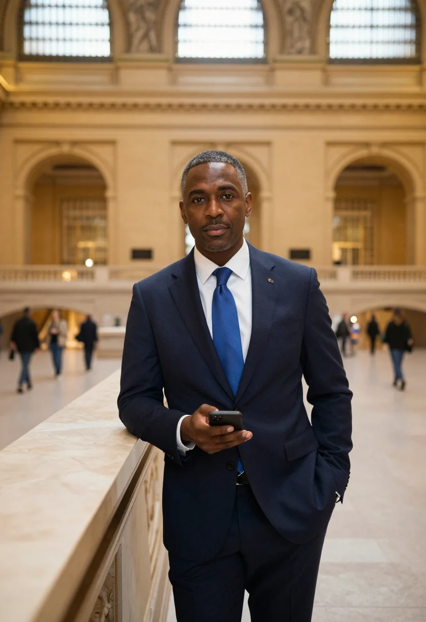 AI k street sample — portrait of a man, waist-up portrait of a Black American man