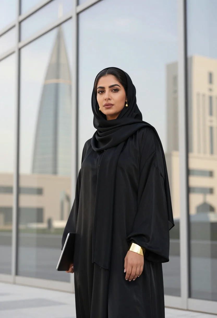 AI kafd riyadh ai glass gold sample — portrait of an AI product lead, half-length portrait of a Sa