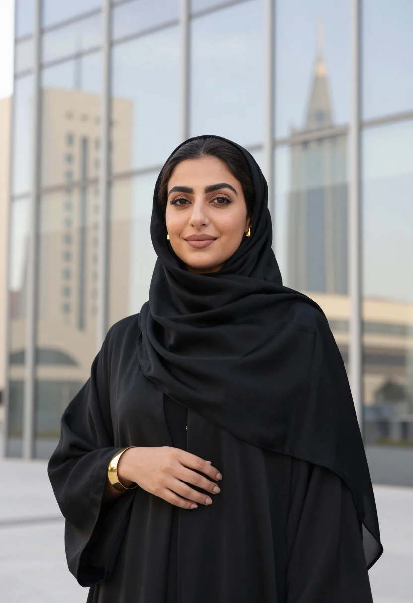 AI kafd riyadh ai glass gold sample — portrait of an AI product lead, chest-up portrait of a Saudi
