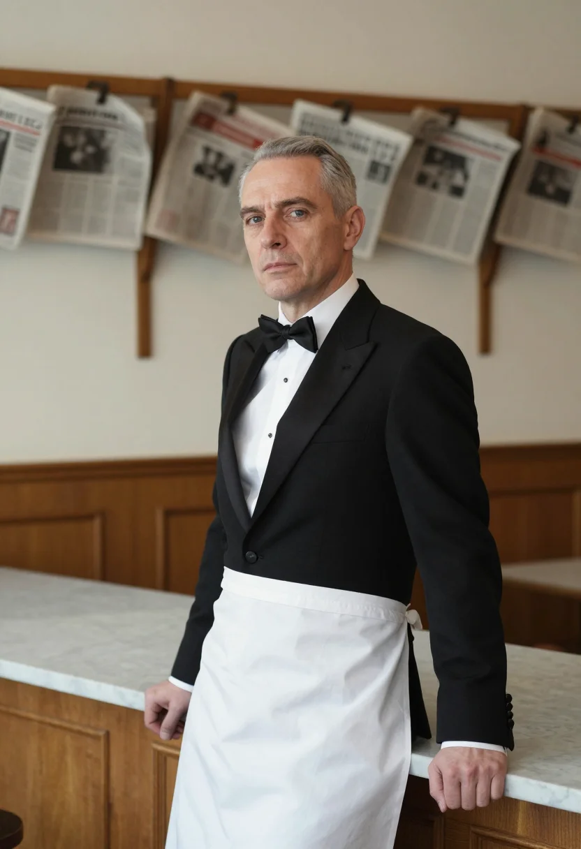 AI kaffeehaus ober sample — portrait of a man, a chest-up portrait of a Central-European