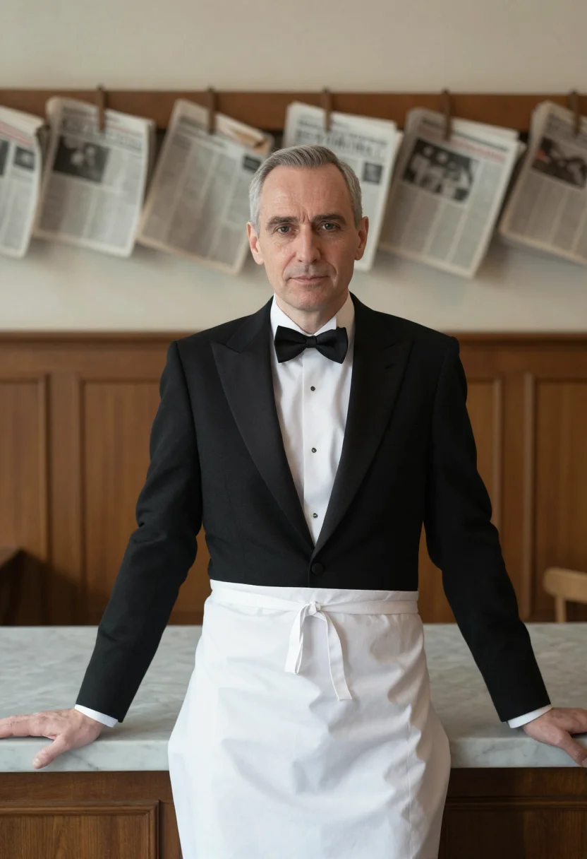 AI kaffeehaus ober sample — portrait of a man, a half-length portrait of a Central-Europ