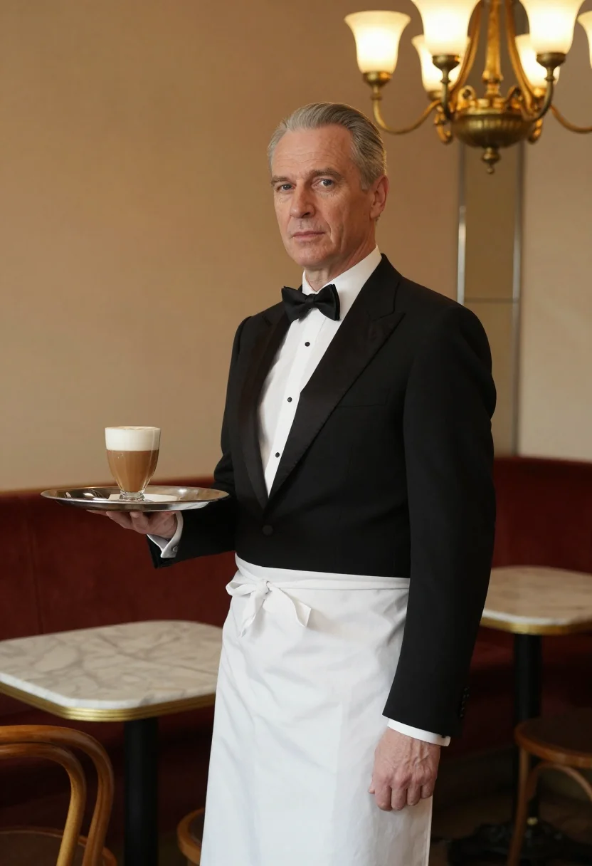 AI kaffeehaus ober sample — portrait of a man, a chest-up portrait of a Central-European