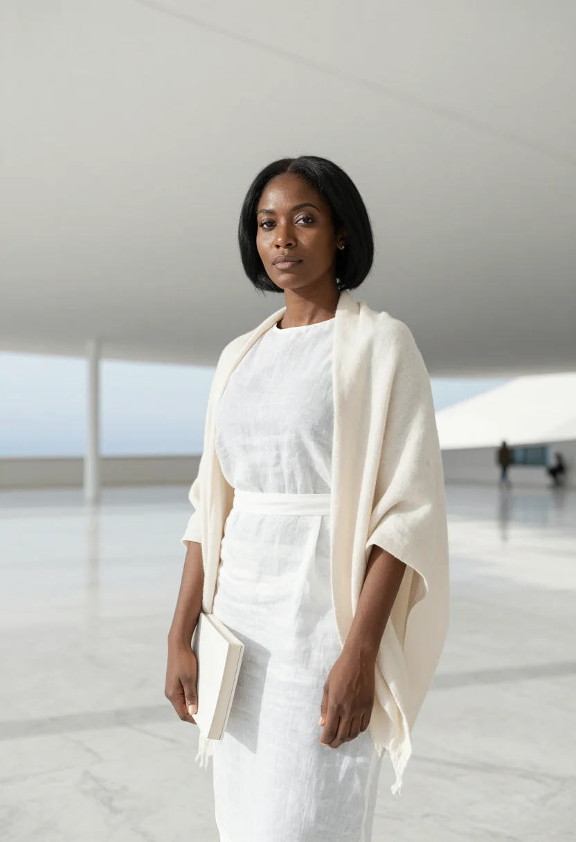 AI kallithea cultural director canopy marble white sample — portrait of a woman, of Nigerian descent in her late thirtie