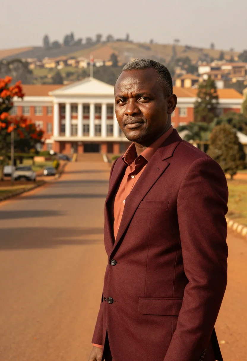 AI kampala lawyer red hill colonial sample — portrait of a man, a lawyer in his mid-forties of Rwandan an