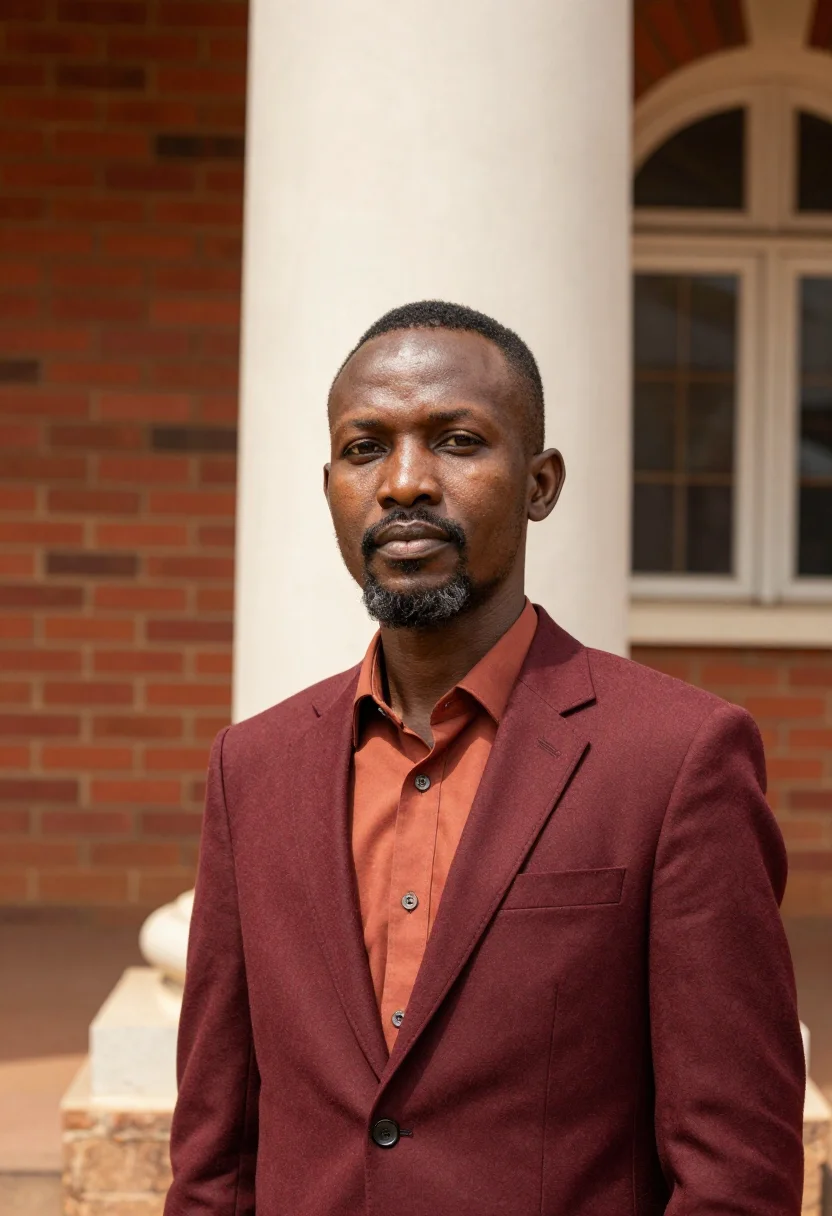 AI kampala lawyer red hill colonial sample — portrait of a man, a lawyer in his early fifties of Banyanko