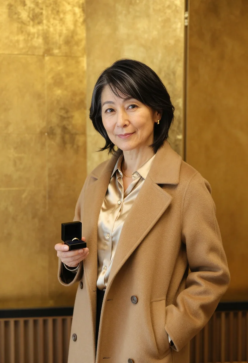AI kanazawa jeweller gold leaf garden sample — portrait of a woman, a jeweller in her fifties of Japanese a