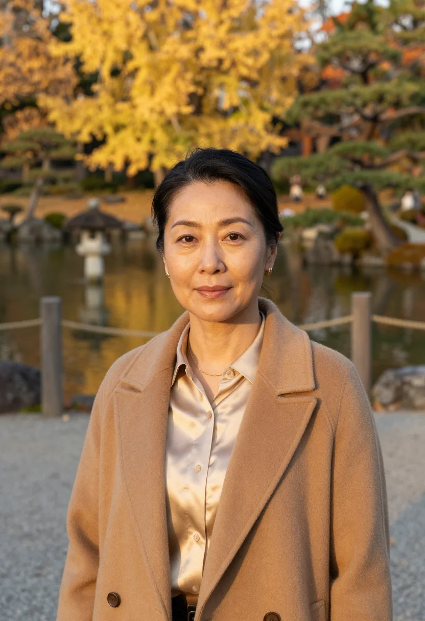 AI kanazawa jeweller gold leaf garden sample — portrait of a woman, a jeweller in her forties of Japanese a