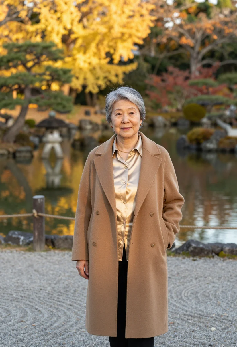 AI kanazawa jeweller gold leaf garden sample — portrait of a woman, a jeweller in her sixties of Japanese a