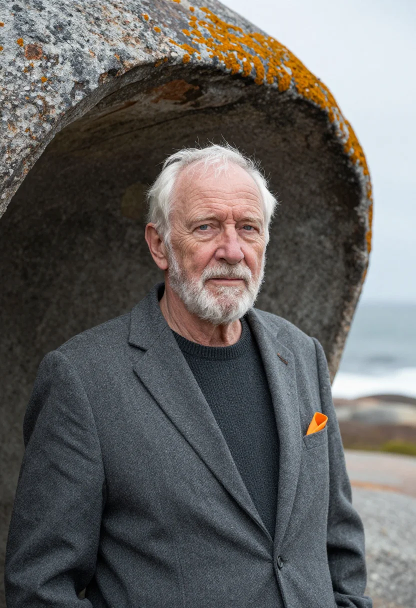 AI kangaroo island vet lichen orange granite sample — portrait of a man, a wildlife veterinarian in his sixties of