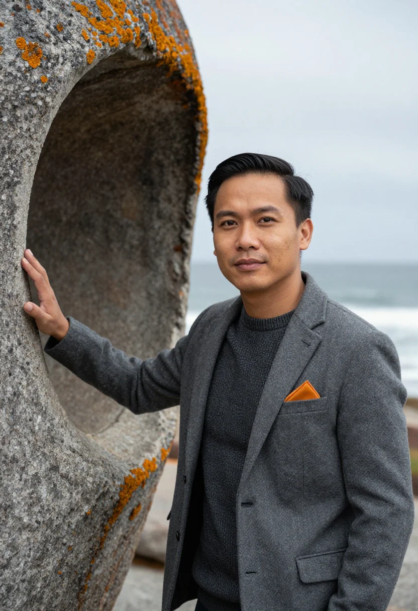 AI kangaroo island vet lichen orange granite sample — portrait of a man, a wildlife veterinarian in his early thir