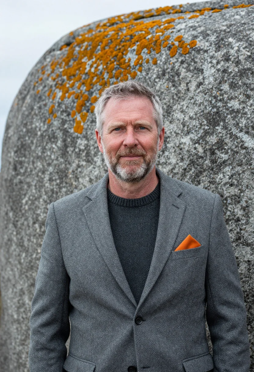 AI kangaroo island vet lichen orange granite sample — portrait of a man, a wildlife veterinarian in his fifties of