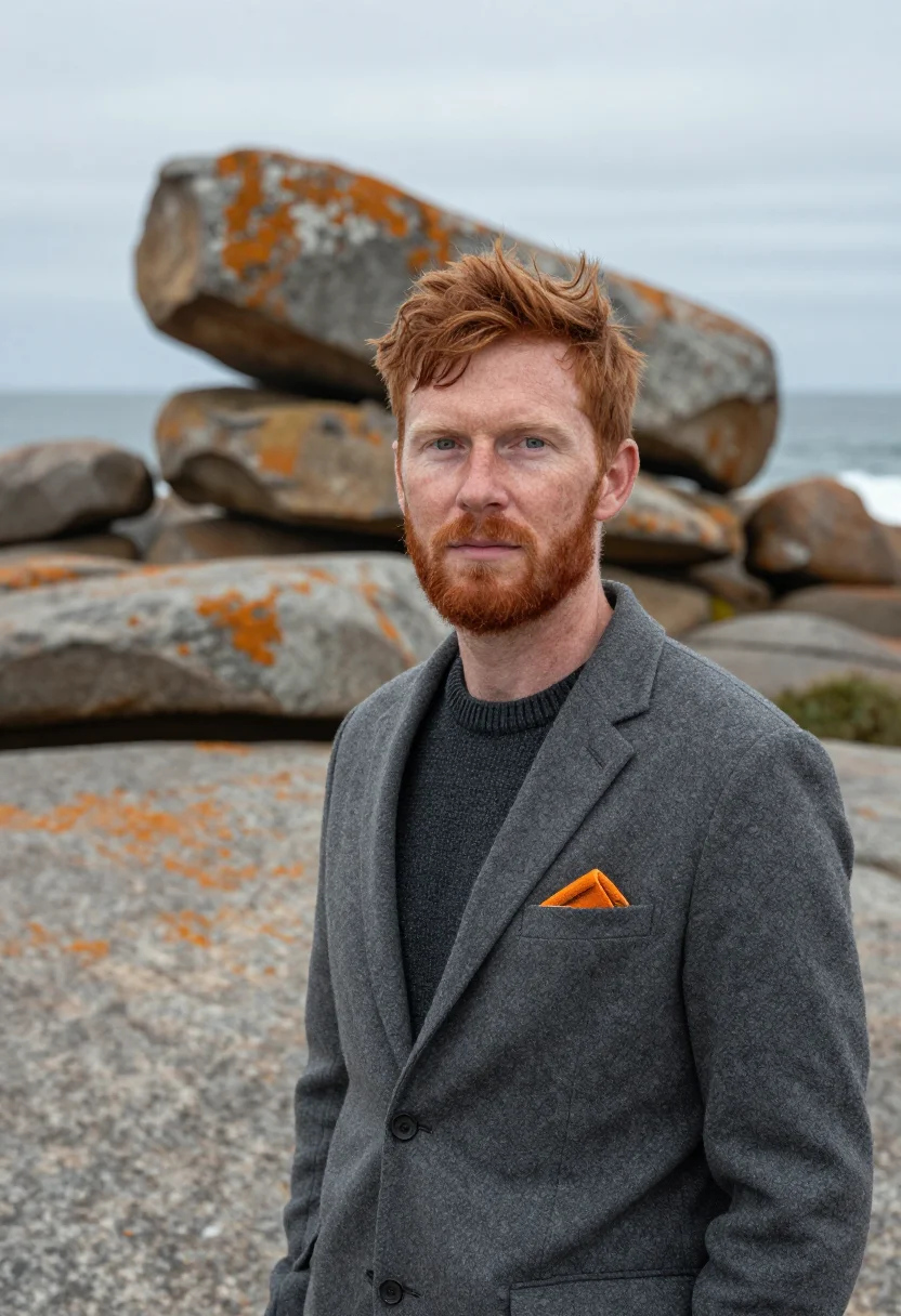 AI kangaroo island vet lichen orange granite sample — portrait of a man, a wildlife veterinarian in his late thirt