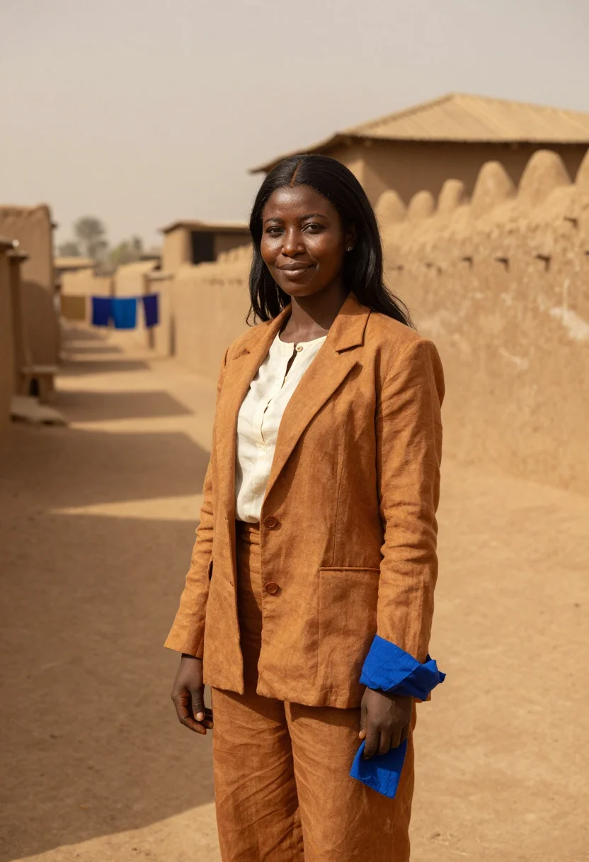 AI kano conservator mud city ochre indigo sample — portrait of a woman, a conservator, a Fulani woman in her fo