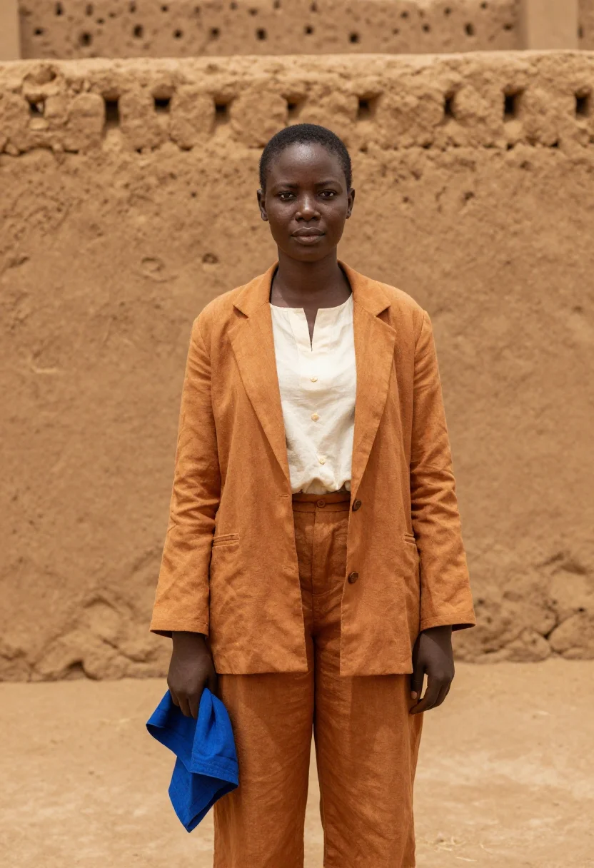 AI kano conservator mud city ochre indigo sample — portrait of a woman, a conservator, a Kanuri woman in her fo