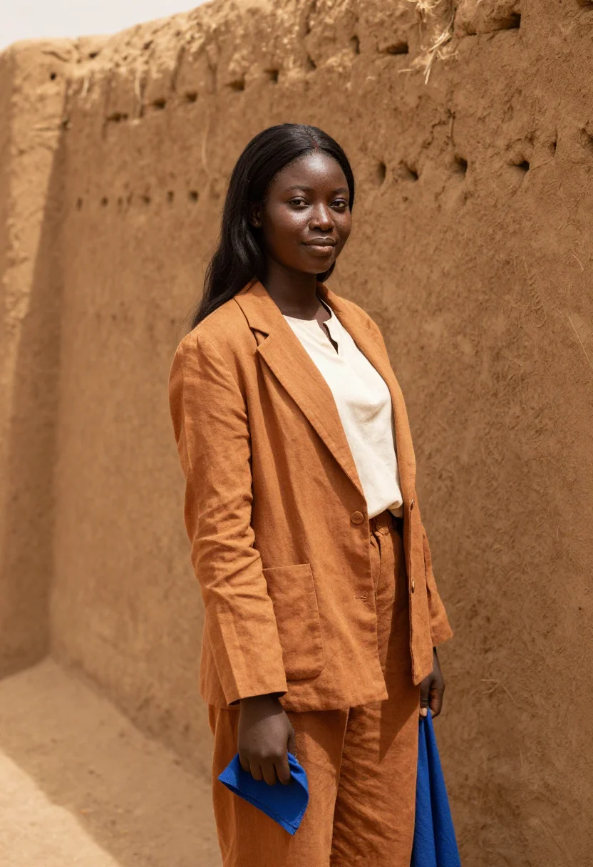 AI kano conservator mud city ochre indigo sample — portrait of a woman, a conservator, a Fulani woman in her ea