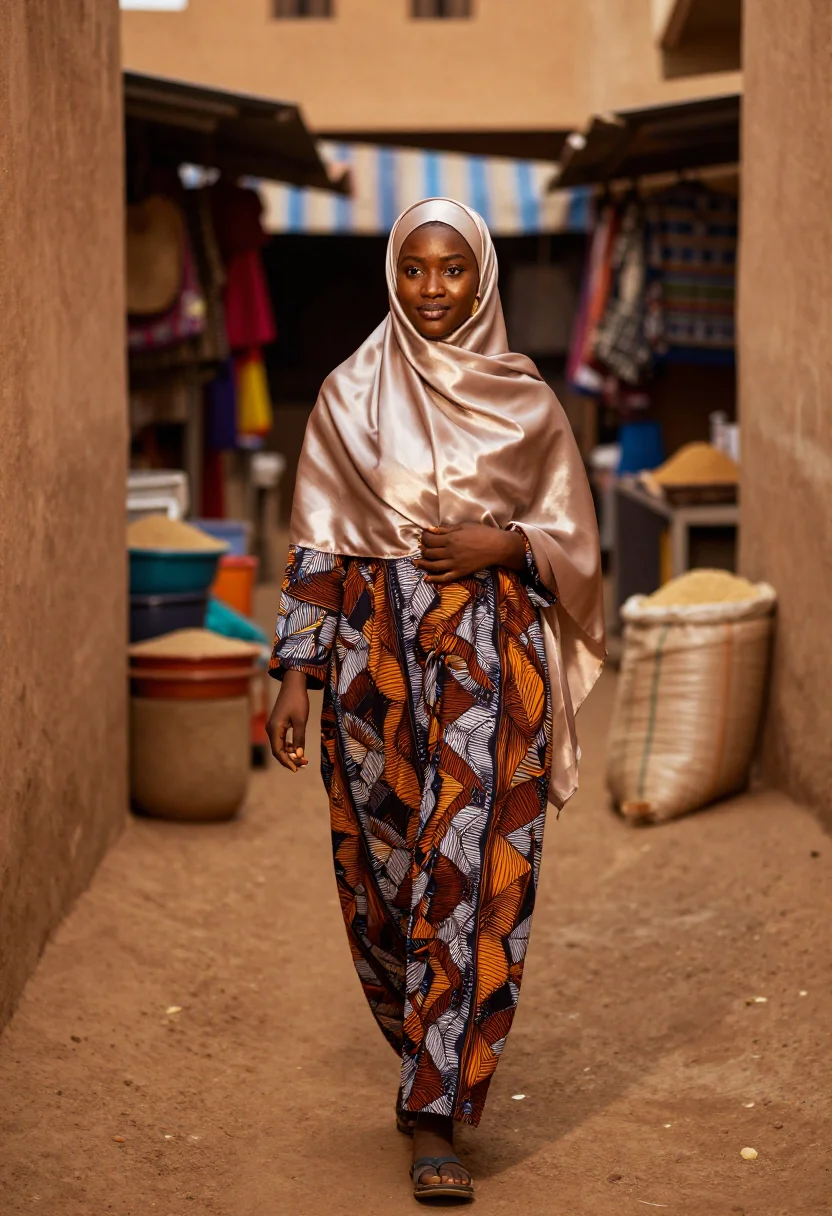 AI kano hijab sample — portrait of a woman, full-length walking portrait of a Hausa