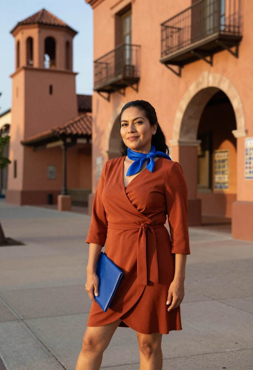 AI kansas city plaza realtor seville tile sample — portrait of a woman, Mexican-American, in her early fifties,