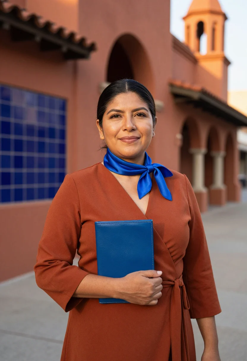 AI kansas city plaza realtor seville tile sample — portrait of a woman, Mexican-American, in her early fifties,