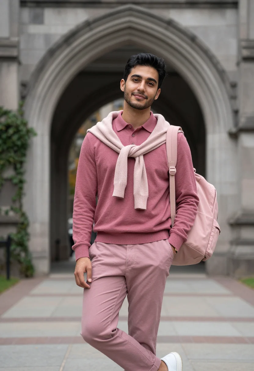 AI kanye west college dropout chicago pink polo sample — portrait of a man, an Italian-American student in his early