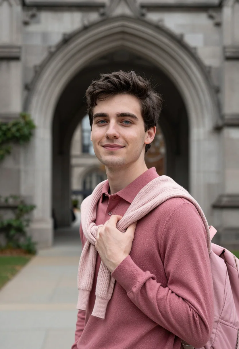AI kanye west college dropout chicago pink polo sample — portrait of a man, an Irish-American student in his late twe