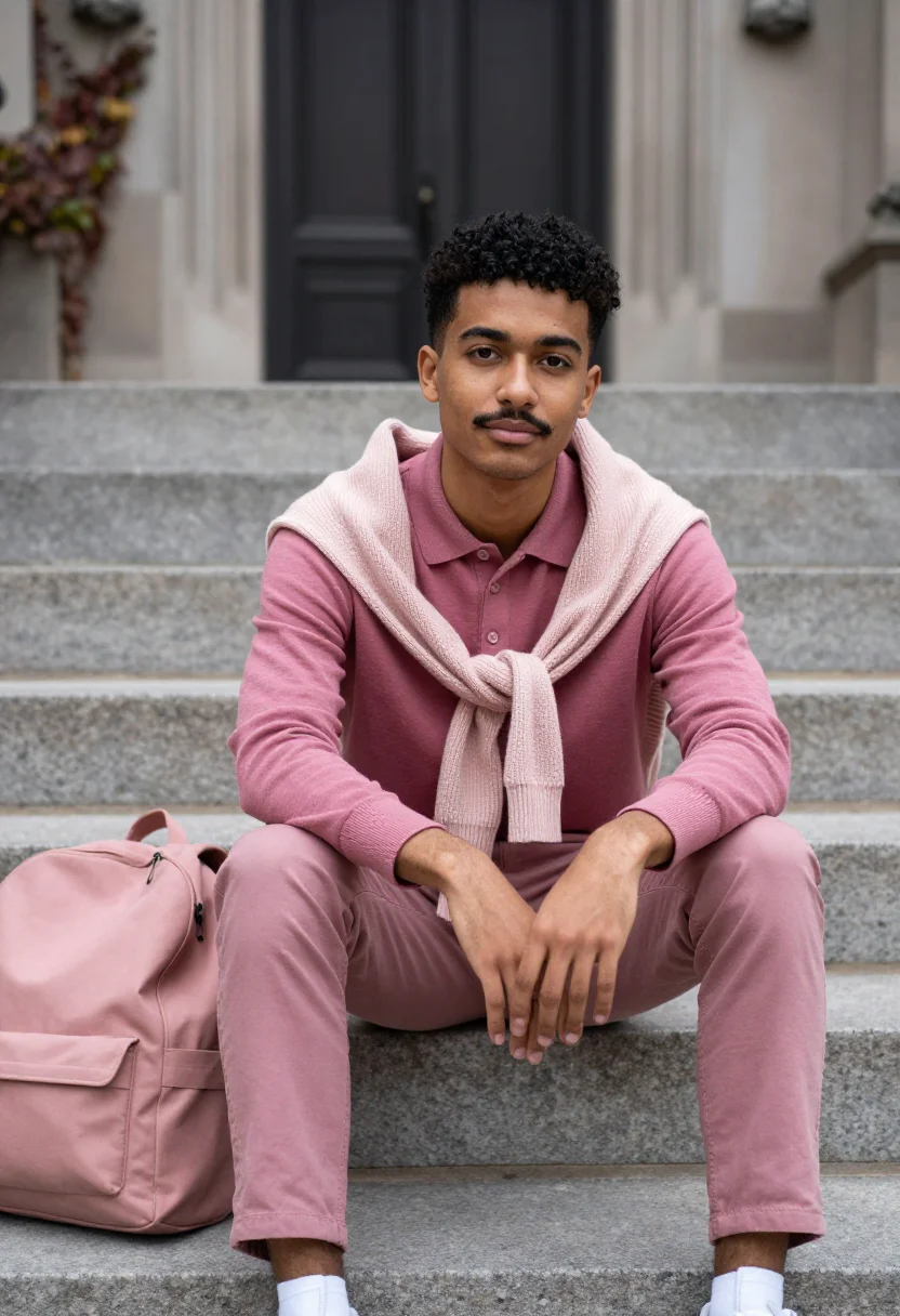 AI kanye west college dropout chicago pink polo sample — portrait of a man, a mixed-heritage student in his mid-twent