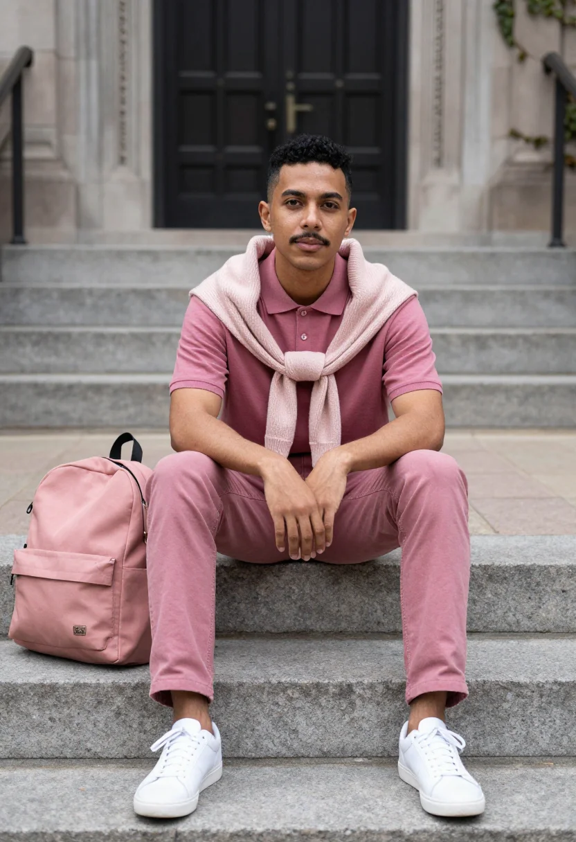 AI kanye west college dropout chicago pink polo sample — portrait of a man, a Puerto Rican student in his mid-twentie
