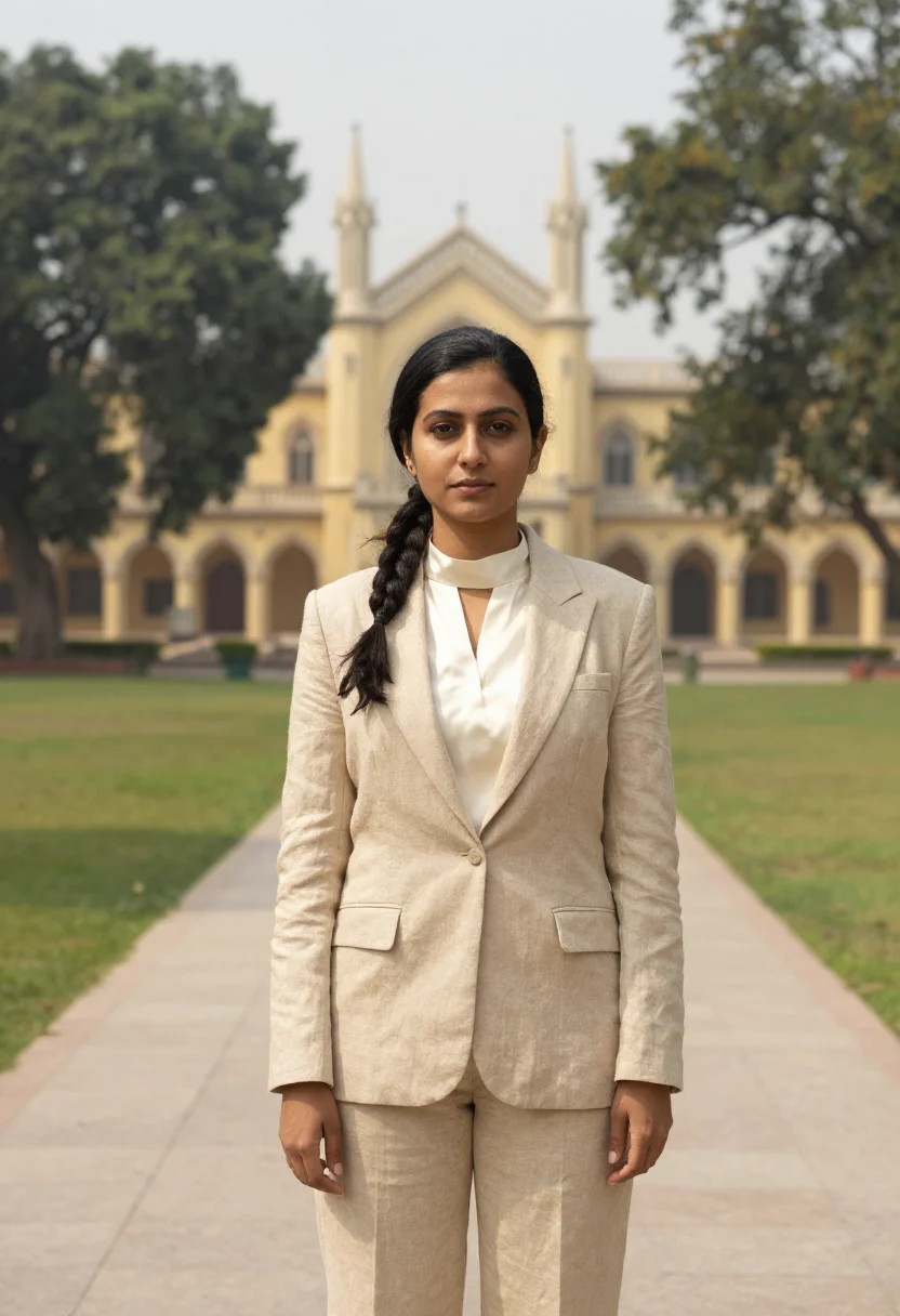 AI karachi barrister yellow limestone sample — portrait of a woman, a barrister in her late thirties with w