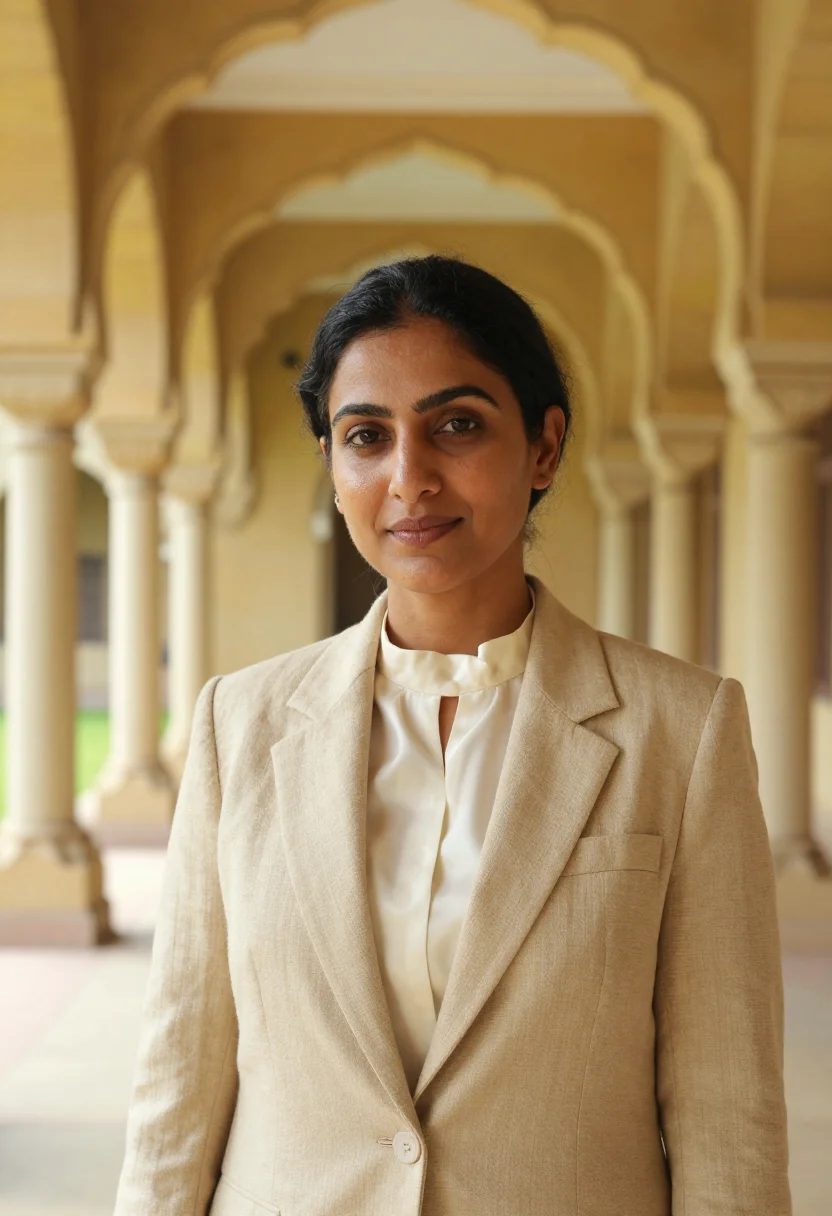 AI karachi barrister yellow limestone sample — portrait of a woman, a barrister in her late thirties with g