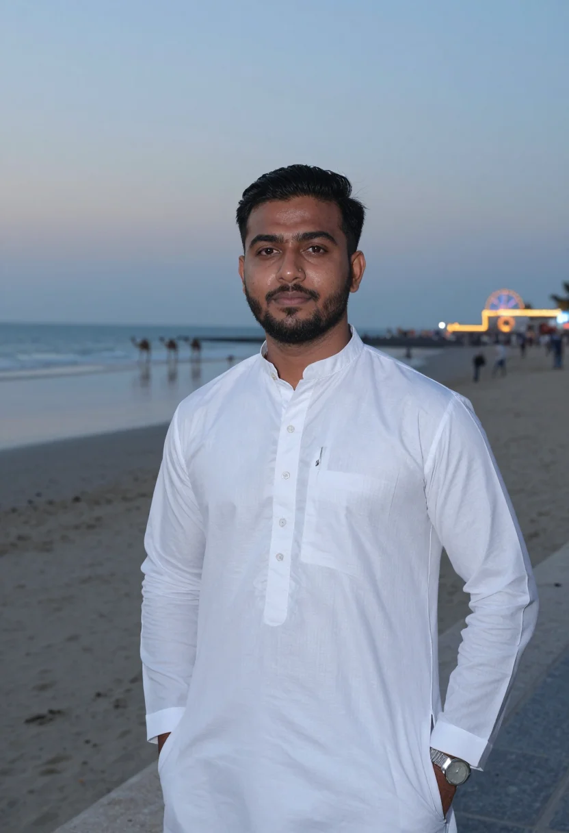 AI karachi kurta shalwar sample — portrait of a man, chest-up portrait of a Pakistani man in h