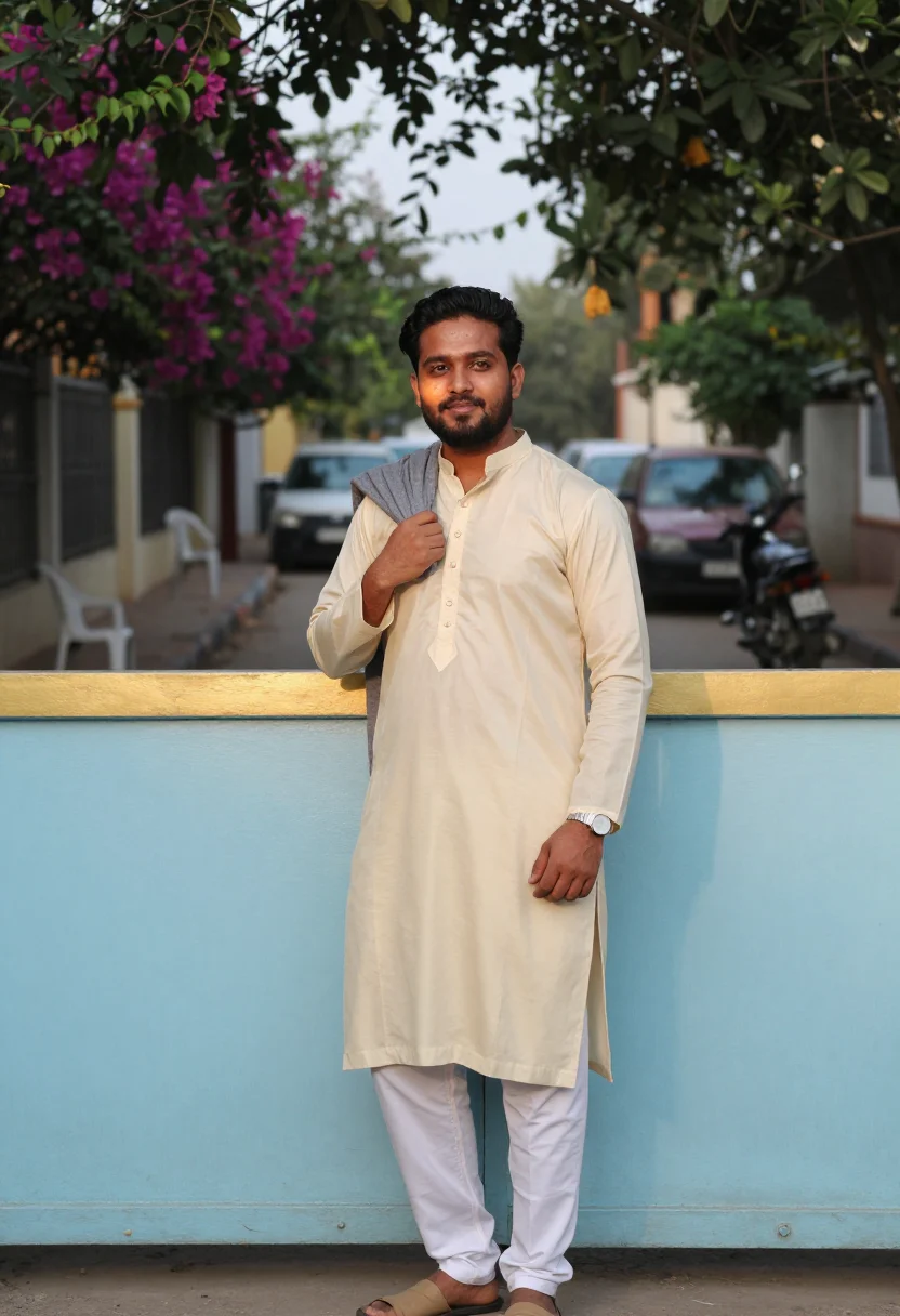 AI karachi kurta shalwar sample — portrait of a man, three-quarter-length portrait of a Pakist