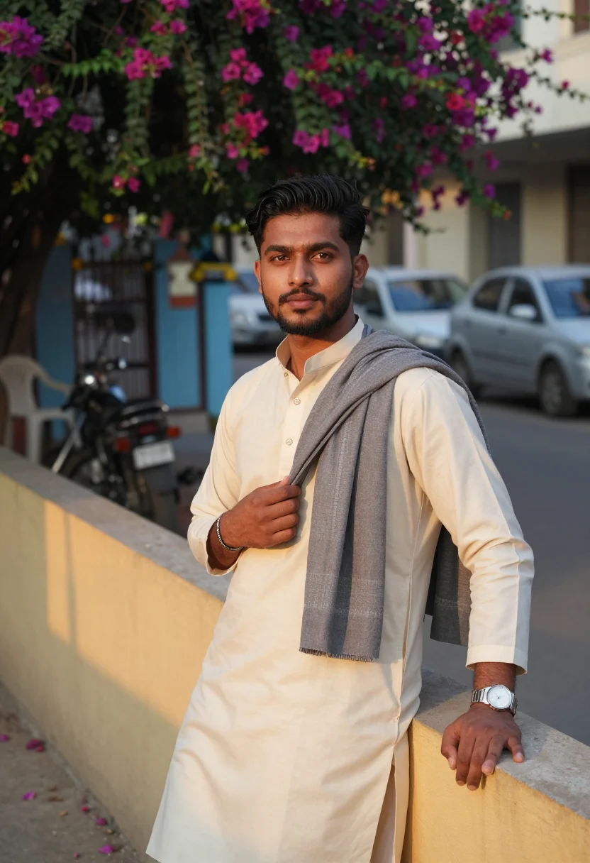 AI karachi kurta shalwar sample — portrait of a man, waist-up portrait of a Pakistani man in h