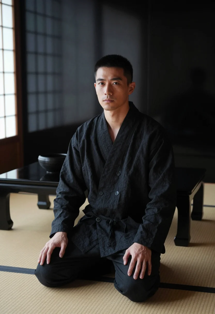 AI karasu zoku sample — portrait of a man, framed half-length, a man in his late twe