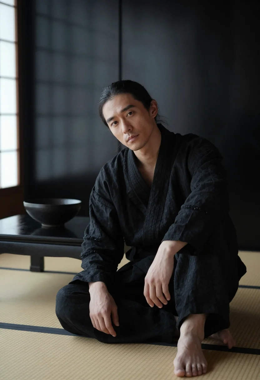 AI karasu zoku sample — portrait of a man, framed three-quarter-length, an East-Asia